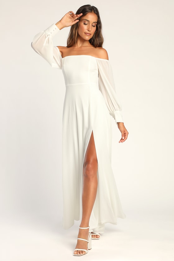 white off the shoulder maxi dress